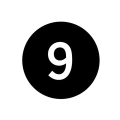 Number 9 in Black Circle Icon Simple Bold White Numerical Symbol © photographer kalai