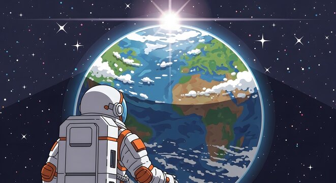 Astronaut Looking at Earth From Space