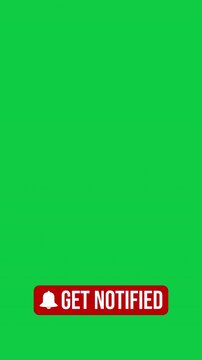Vertical video animation of an animated bell button with the message get notified on a green background - suitable for video blog - seamless loop. 