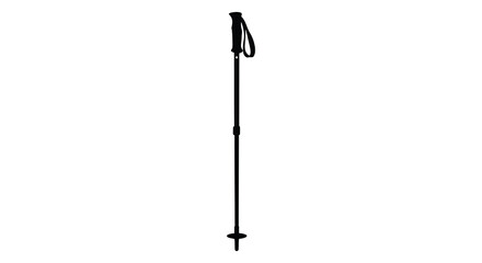 A single ski pole stands isolated against a white background silhouette © nhpvect02
