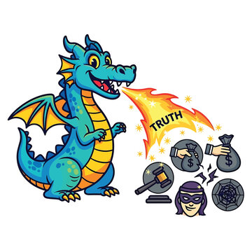 Dragon Spitting Fire at Truth and Wealth Symbols