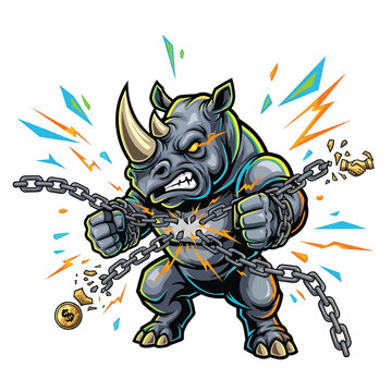 Charging Rhinoceros Monster Breaking Chains with Debris and Lightning