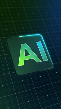 Vertical video animation of a modern AI design icon with a glowing effect. Futuristic user interface in action, artificial intelligence system, advanced AI technology.