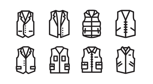 Collection of vest outlines in clean line art style for diverse apparel concepts