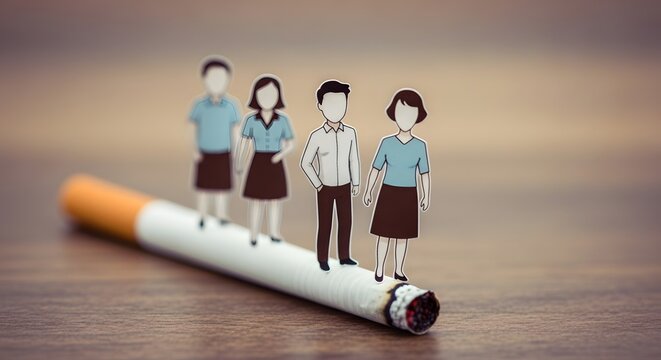 Miniature figures on a cigarette a symbolic representation of addiction and its impact on youth