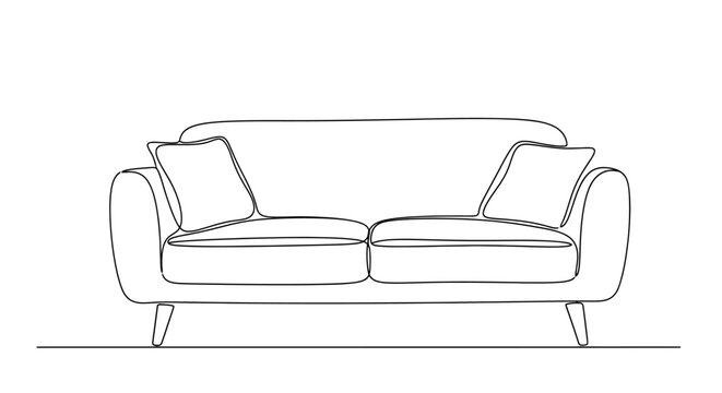 Minimalist Sofa Line Art Drawing, Modern Furniture Design, Simple Couch Illustration