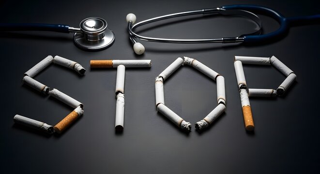 Smoking kills a stark visual representation of cigarettes spelling 'stop' highlighting the dangers of tobacco use