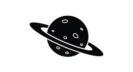 Simple black silhouette of a ringed planet with several visible craters © RKGolam
