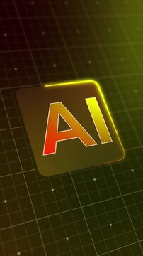 Vertical video animation of a modern AI design icon with a glowing effect. Futuristic user interface in action, artificial intelligence system, advanced AI technology - Ideal for representing digital 