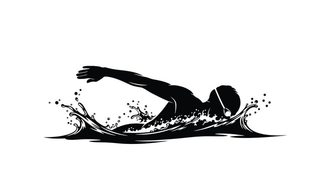 Swimmer in motion a dynamic black silhouette against splashing water