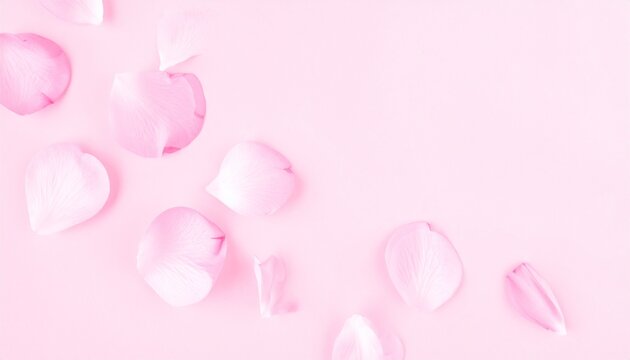 Soft pink background with scattered rose petal fragments, creating a delicate hari bumi concept with gentle floral elements