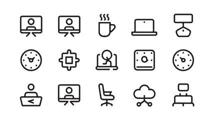 Fototapeta premium Business Office Technology Line Icons for Remote Work Productivity and Corporate Workflow Systems