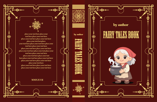 078-30-Vintage fairy tale book cover with an old woman holding a steaming cauldron