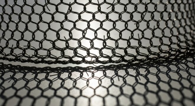 Intricate Woven Wire Mesh With Hexagonal Patterns And Shadows Creating A Detailed Abstract Texture