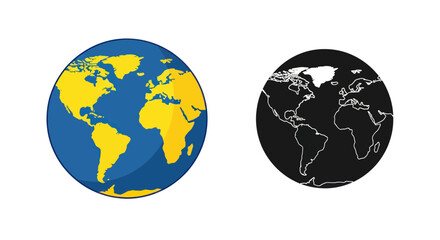 Obraz premium Two Globes: Colorful Earth and Black Silhouette World Map Comparison