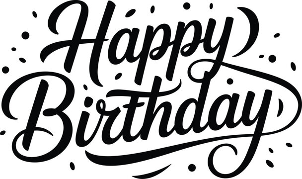 Playful Happy Birthday Calligraphy Script with Festive Confetti Polka Dot Accents