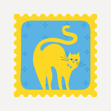 Playful yellow cat stamp vector