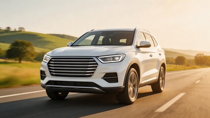 Fototapeta premium White SUV driving on road