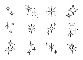 Obraz premium Hand-drawn starburst sparkle elements vector set