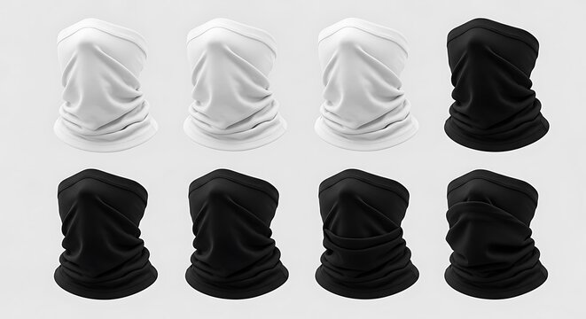 a group of black and white neck gaiters