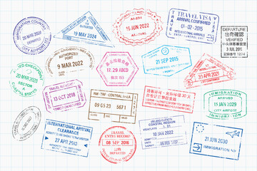 Colorful passport stamps collection vector elements © Rawpixel.com