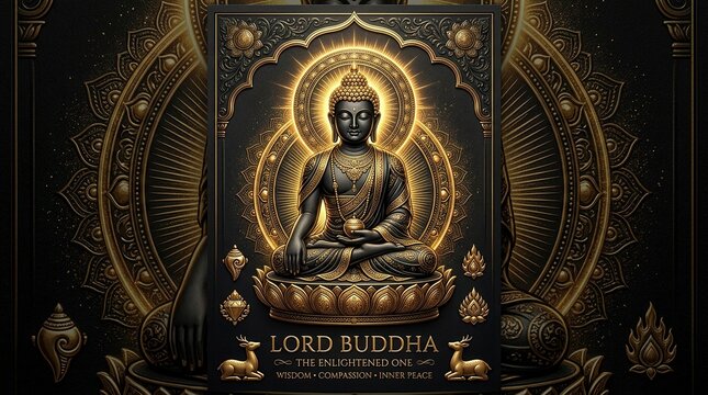 Vesak Festival Background with Meditation Buddha and Glow Effect