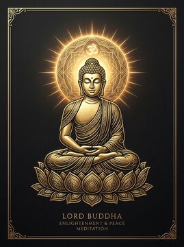 Vesak Festival Background with Meditation Buddha and Glow Effect