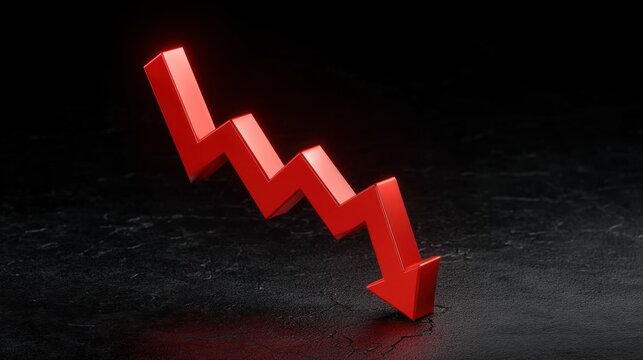 Striking Red Arrow Pointing Downwards Symbolizing Decline or Decrease on Dark Textured Background