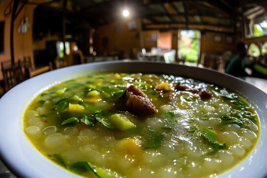 Close-Up of Delicious Lor Mee Soup in Rustic Setting