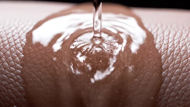 Macro Close Up of Water Droplets Flowing Down Textured Human Skin Surface with Soft Lighting