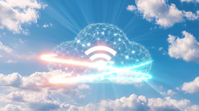 Seamless loop cloud connectivity signal animation, contrast driven network intelligence system.