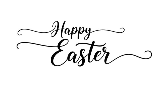 Happy easter text calligraphy isolated on white background