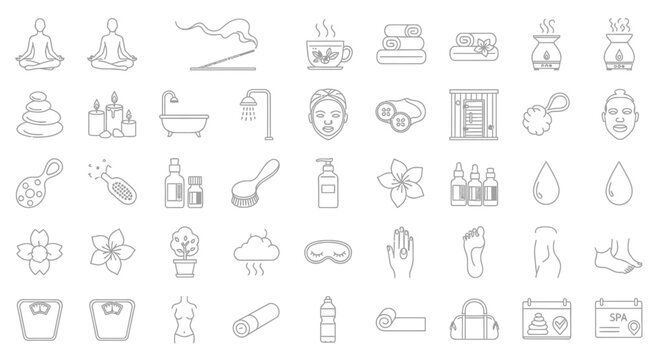 Various icons and symbols line drawings.