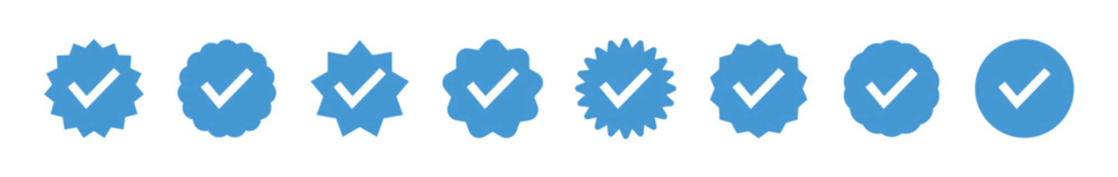 Blue verified icon, social media account verify icons. Set of check mark icons. approved profile sign. Check mark icon tick symbol verification sign. Profile verified badge icons. Vector illustration.