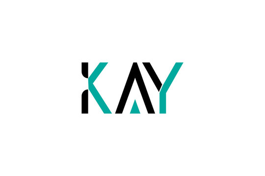 modern logo featuring the word "KAY" in black and teal green font on a white background