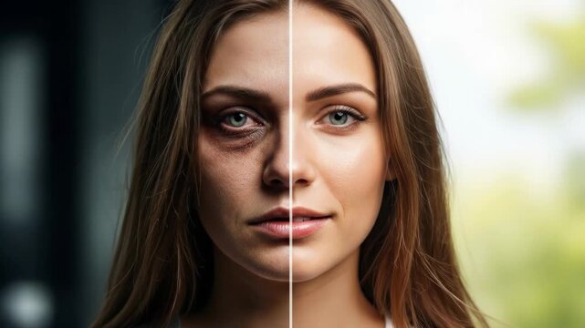 The face of addiction, impact of drugs and alcohol abuse, contrasting healthy lifestyle, wellness, and self care, showing life choices