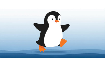 Cartoon Penguin Character Walking Alone. © aice