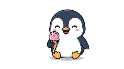 Fototapeta premium Cute Cartoon Penguin Holding Icecream.