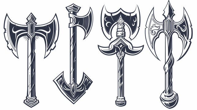 Collection of stylized axes with varied designs, from simple forms to ornate details