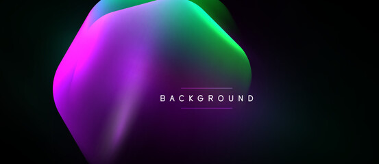 Naklejka premium Abstract fluid shapes blend vibrant colors. Dark background emphasizes glowing magenta, teal, purple gradients. Text reads BACKGROUND.