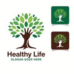 Obraz premium A visually striking logo for 'Healthy Life' featuring a tree, emphasizing the importance of nature and environmental health in our daily lifestyles and well-being.