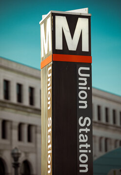 Entrance and pylon of the Union Station metro station in Washington, D.C., USA, April 7, 2026.