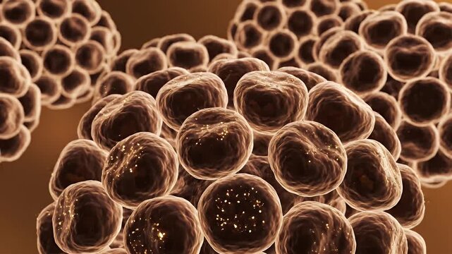 Microscopic View of Healthy Pancreatic Beta Cells Showing Cellular Structures and Granules in Warm Tones with Soft Lighting