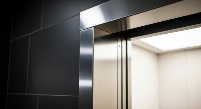 Polished Stainless Steel Elevator Door Jamb Frame with Reflective Surface in Modern Architecture