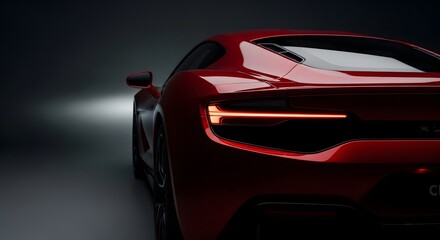 Naklejka premium Sleek red sports car in dramatic lighting a modern automotive masterpiece