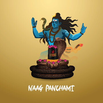 Happy nag panchami vector illustration of cobra and shivling