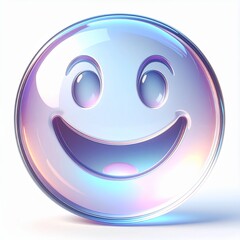 Naklejka premium 3D glossy smiling emoji sphere with vibrant rainbow reflection on white background