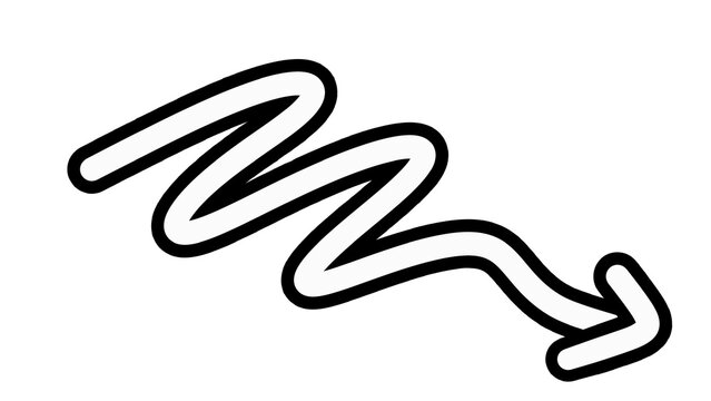 White hand drawn zigzag arrow pointing down right