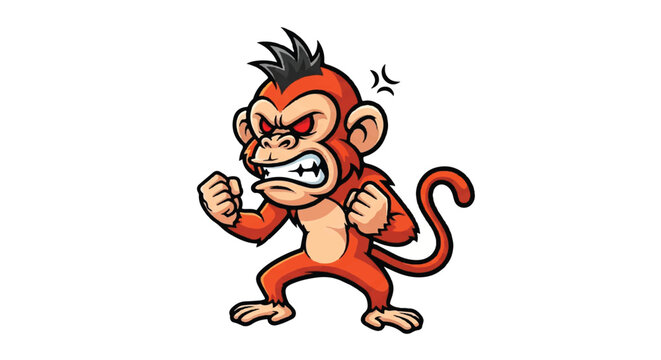 Cartoon red monkey character angry expression isolated