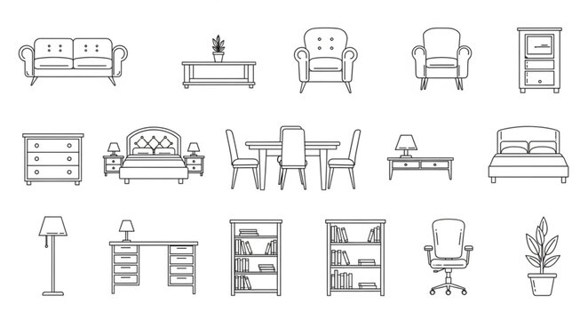 Collection of Hand Drawn Furniture Icons and Illustrations.